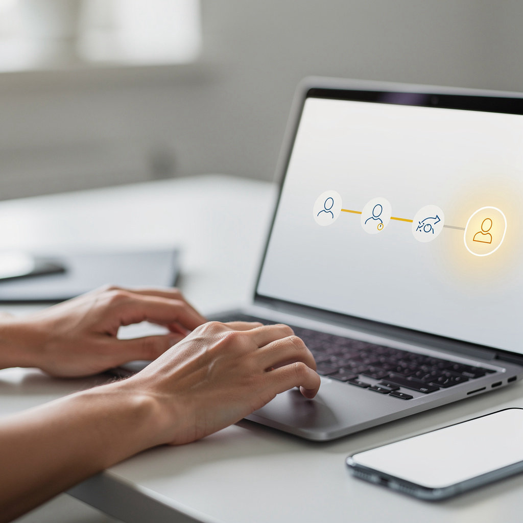 Sun job matching process flow showing five steps from profile creation to application tracking